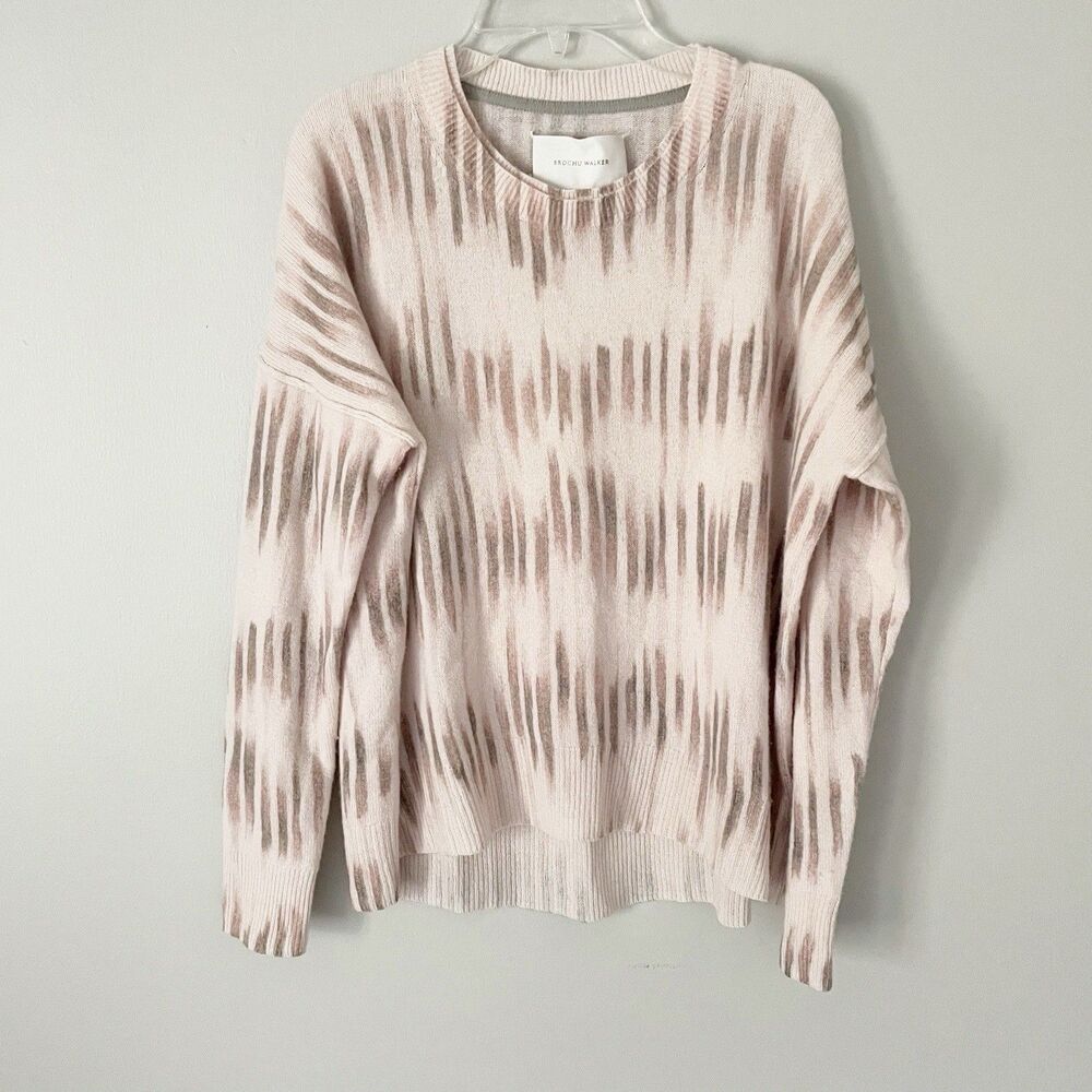 Brochu Walker Size S Printed Long Sleeve Hi Low Hem Crew Neck Sweater Cashmere